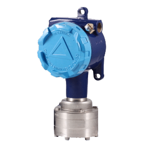 Blue and silver industrial differential pressure switch with a round cap.