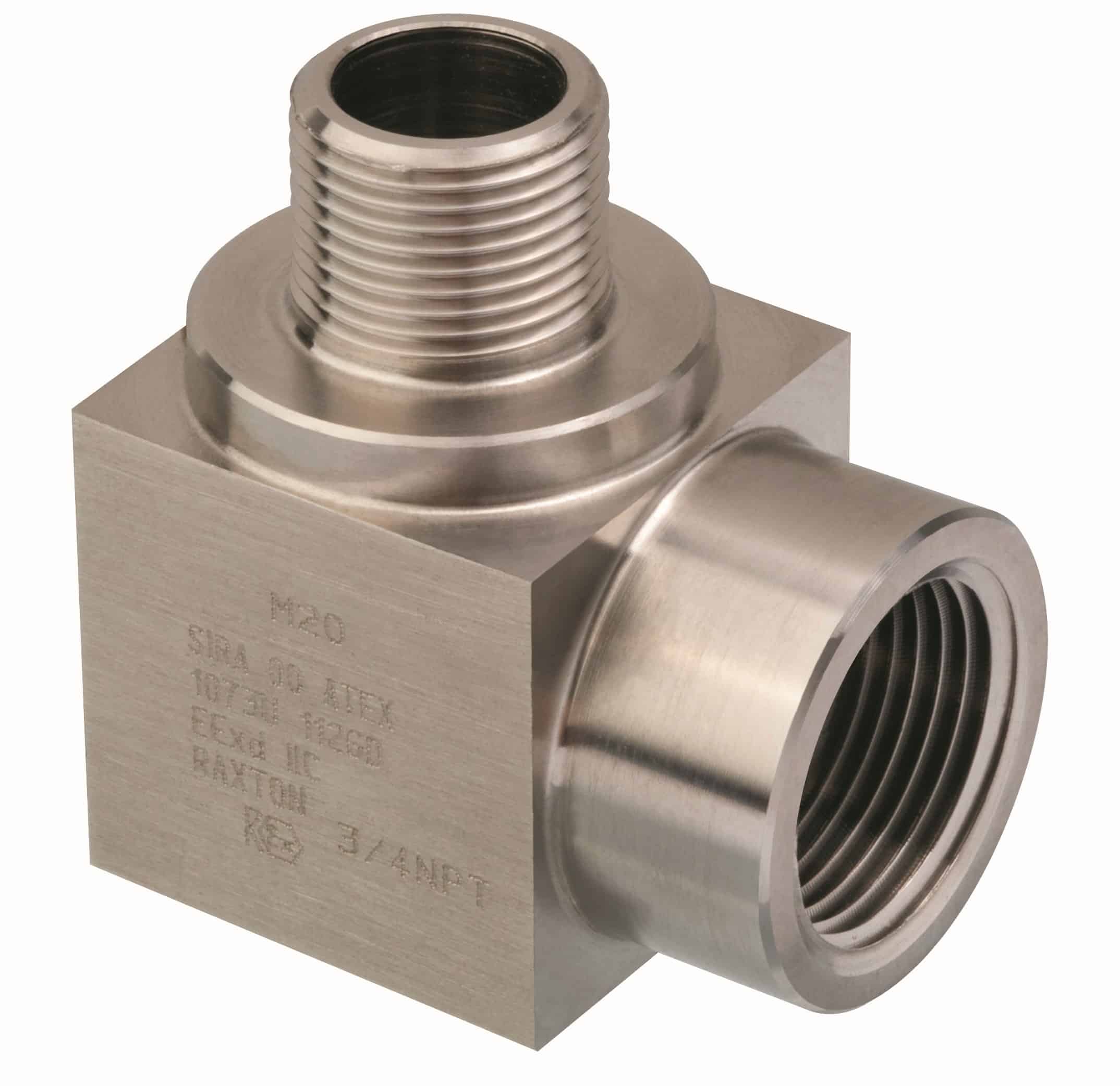 Metal pipe adaptor with threaded connections, shown on a white background.